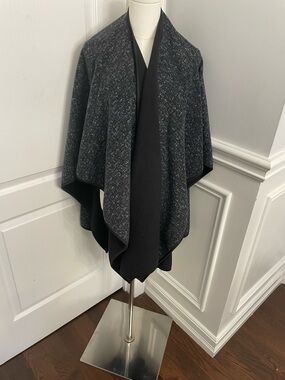 Nicole Miller Women's Charcoal Black Draped Poncho Wrap Cape